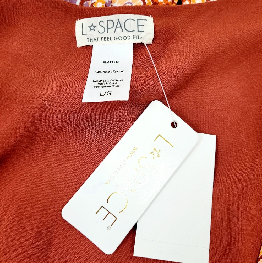 NWT L*SPACE Stay Golden Ditsy Floral Print Cut Out Tie Front Tiered Mini Dress L - Picture 5 of 10